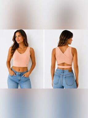 NWT Roxy Blush Pink Textured Wrap Back Crop Tank Top Size L